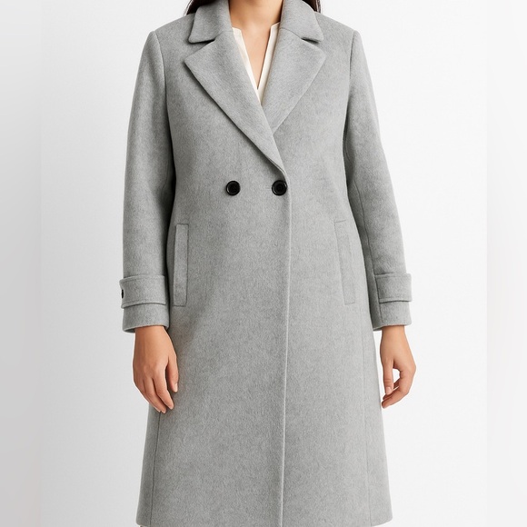 Classic Gray Wool Blend Long Overcoat Large – Double Breasted Winter Trench Coat - Picture 1 of 13